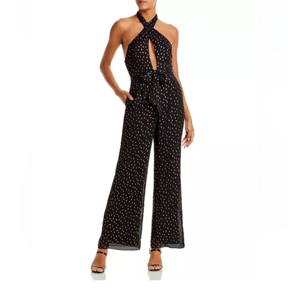 Aqua Black Women's Jumpsuit Size Medium Metallic Dot